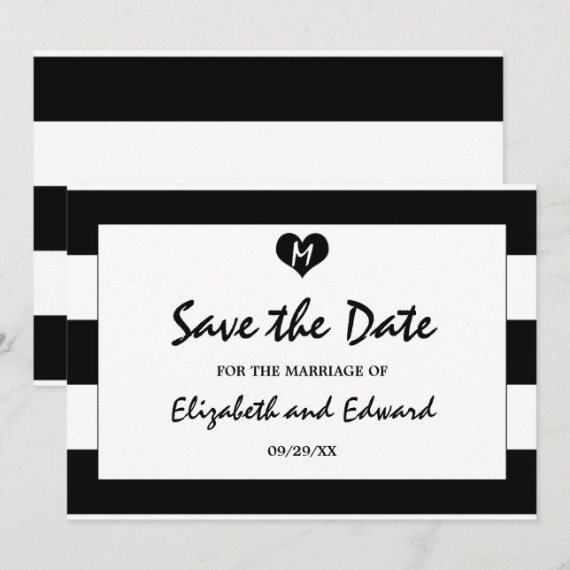 Modern Chic Black and White Wedding Save The Date (Front/Back)