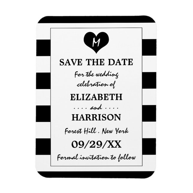 Modern Chic Black and White Wedding Save The Date Magnet (Vertical)