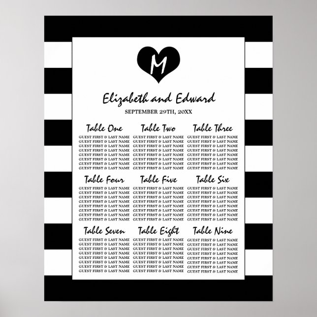 Modern Chic Black and White Wedding Seating Chart (Front)