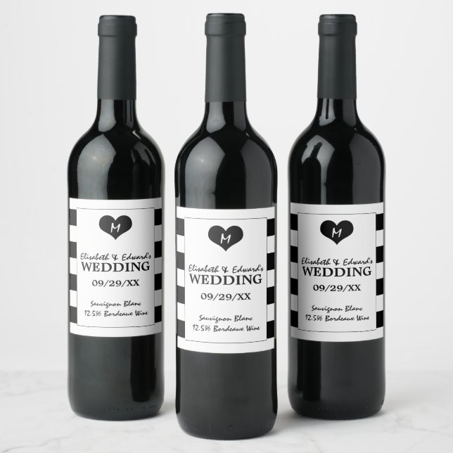 Modern Chic Black and White Wedding Wine Label (Bottles)