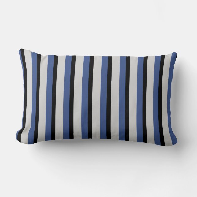 Modern chic black, blue and white stripes pillow (Front)