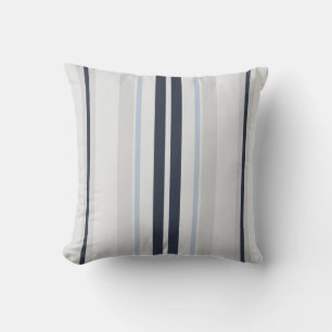 Modern chic black, blue and white stripes pillow