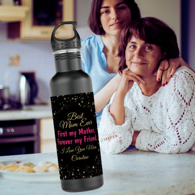 Modern Chic Black Fuchsia Typography Mothers Day 710 Ml Water Bottle (Creator Uploaded)