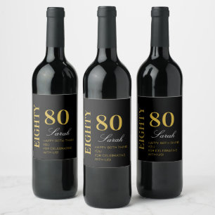 Modern Chic Black & Gold 80 Birthday Party Wine Label