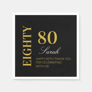 Modern Chic Black Gold 80th Birthday Party Napkin