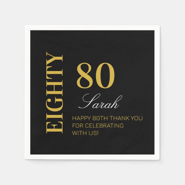 Modern Chic Black Gold 80th Birthday Party  Napkin (Front)