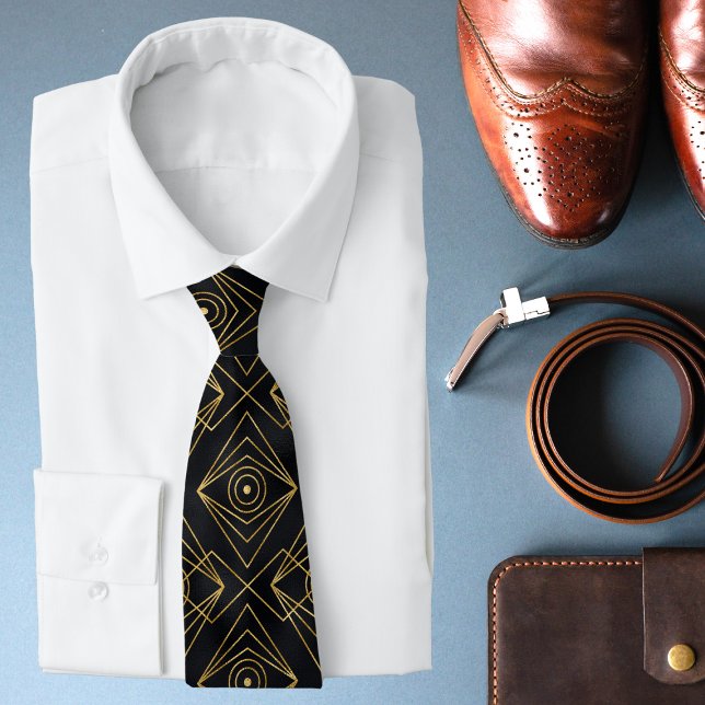 Modern Chic Black Gold Geometric Pattern Tie (Creator Uploaded)