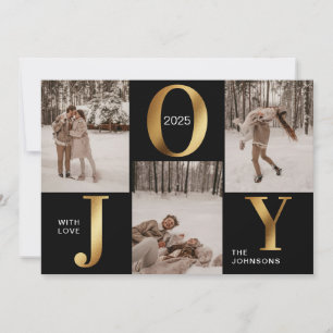 Modern Chic Black Gold Joy Merry Christmas Photo H Holiday Card
