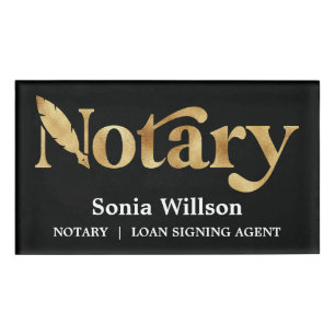 Modern Chic Black Gold Notary Public Loan Signing Name Tag