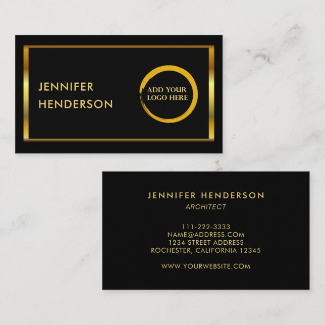 Modern chic black gold professional add logo business card (Front/Back)