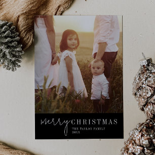 Modern Chic   Black Merry Christmas Photo Holiday Card