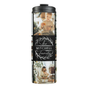 Modern Chic Black Monogrammed & Photo Collage Thermal Tumbler