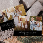 Modern Chic | Black Photo Collage Christmas News Holiday Card<br><div class="desc">This modern chic black photo collage Christmas news holiday card is the perfect stylish holiday greeting. This simple boho design features classic minimalist calligraphy in sophisticated dark black and white. Personalise the card with 5 photos (2 on the front and 3 on the back), your family name, first names, and...</div>