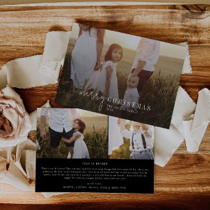 Modern Chic Black Photo Overlay Christmas News Holiday Card