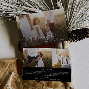 Modern Chic   Black Photo Overlay Family News Holiday Card