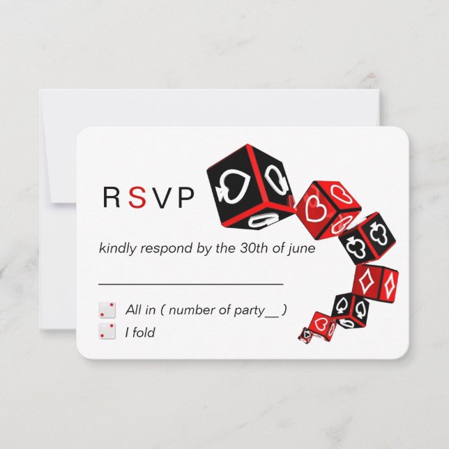 Modern Chic Black Red White Casino Vegas RSVP (Front)