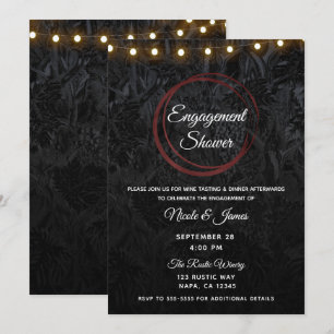 Modern Chic Black Red Wine Rings Engagement Shower Invitation