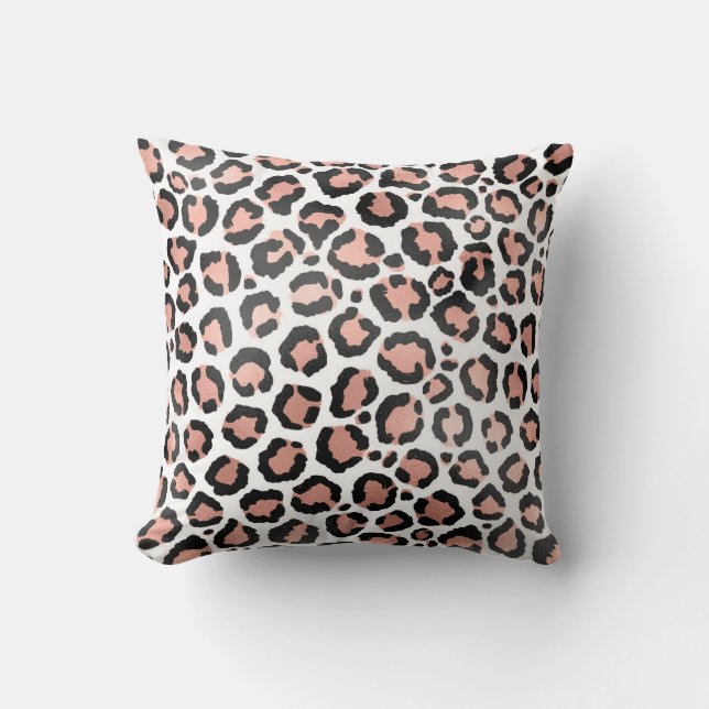 Modern Chic Black Rose Gold Foil Leopard Print Cushion (Front)