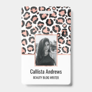 Modern Chic Black Rose Gold Foil Leopard Print ID Badge