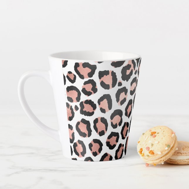 Modern Chic Black Rose Gold Foil Leopard Print Latte Mug (In Situ)