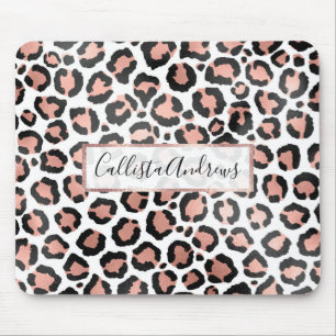 Modern Chic Black Rose Gold Foil Leopard Print Mouse Mat