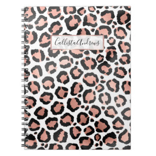 Modern Chic Black Rose Gold Foil Leopard Print Notebook