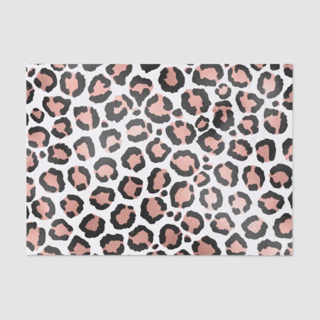 Modern Chic Black Rose Gold Foil Leopard Print Tissue Paper (Front)