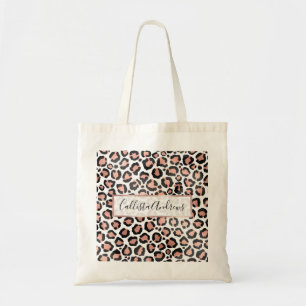 Modern Chic Black Rose Gold Foil Leopard Print Tote Bag