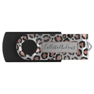 Modern Chic Black Rose Gold Foil Leopard Print USB Flash Drive