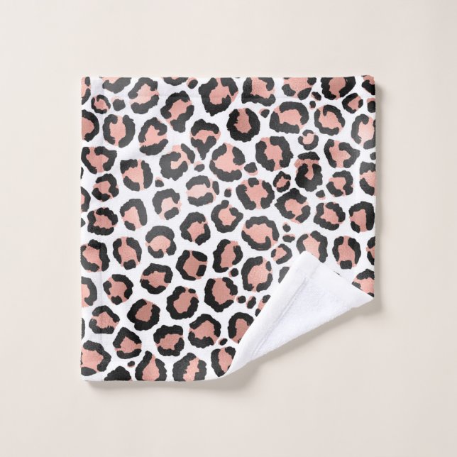 Modern Chic Black Rose Gold Foil Leopard Print Wash Cloth (Wash Cloth)