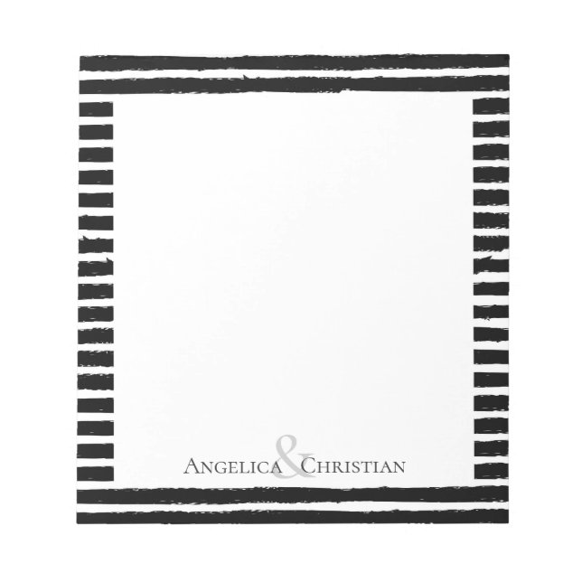 Modern Chic Black Stripes Couples Stationery Notepad (Front)