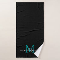 Modern Chic Black Teal Green Monogram Script Name