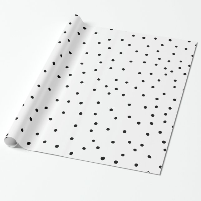 Modern chic black watercolor cute polka dots wrapping paper (Unrolled)