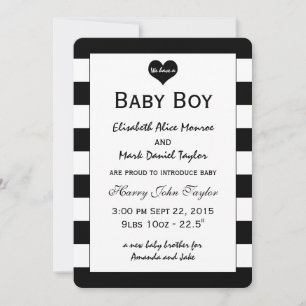 Modern Chic Black & White Baby Announcement