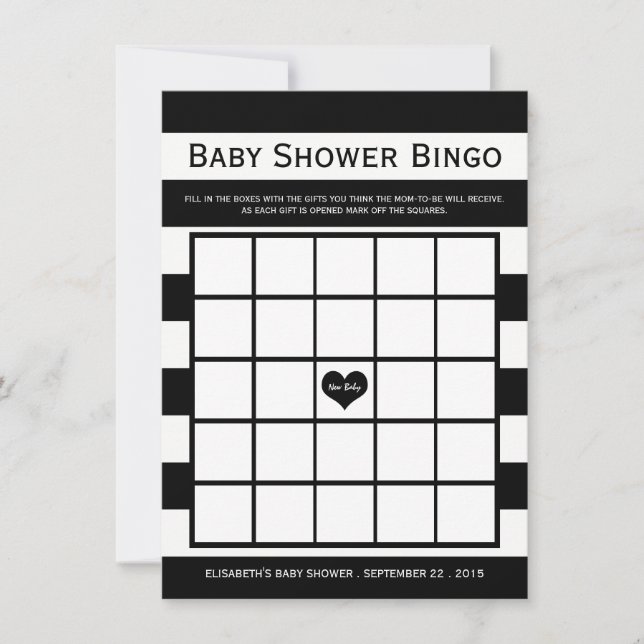 Modern Chic Black & White Baby Shower Bingo Invitation (Front)