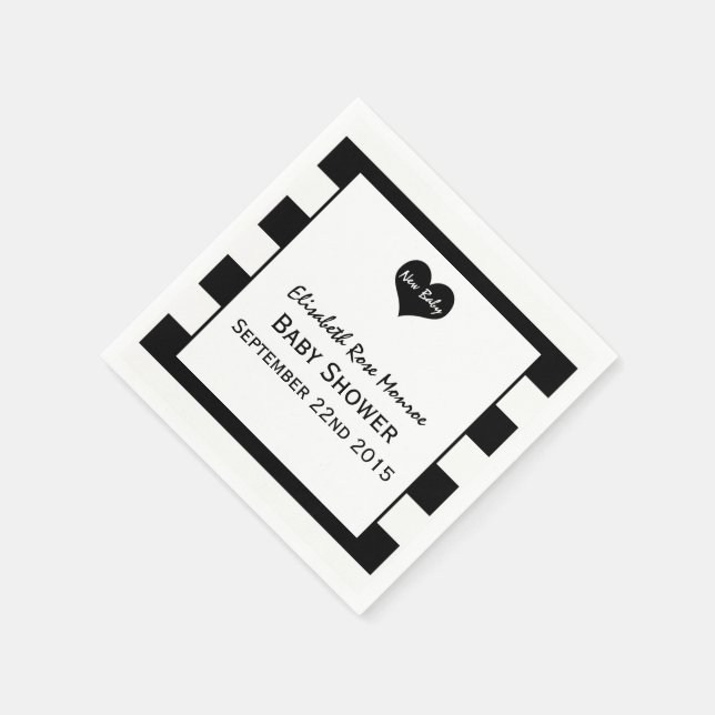 Modern Chic Black & White Baby Shower Napkin (Corner)