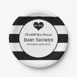 Modern Chic Black & White Baby Shower Paper Plate