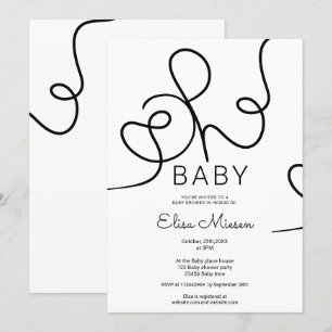 Modern chic black white calligraphy Oh baby shower Invitation