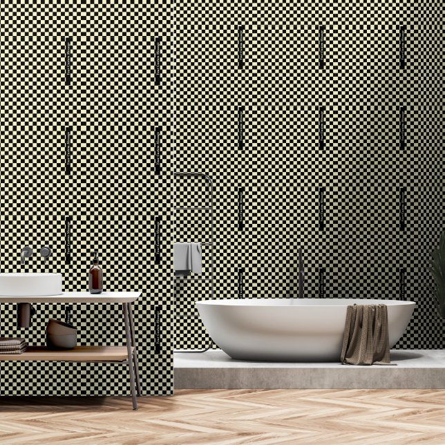 Modern Chic Black & White Chequered Geometric Wallpaper (Bathroom)
