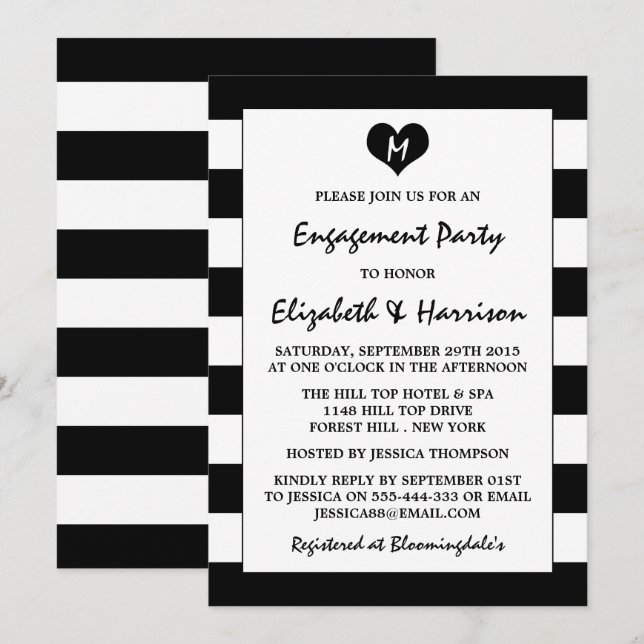 Modern Chic Black & White Engagement Party Invitation (Front/Back)