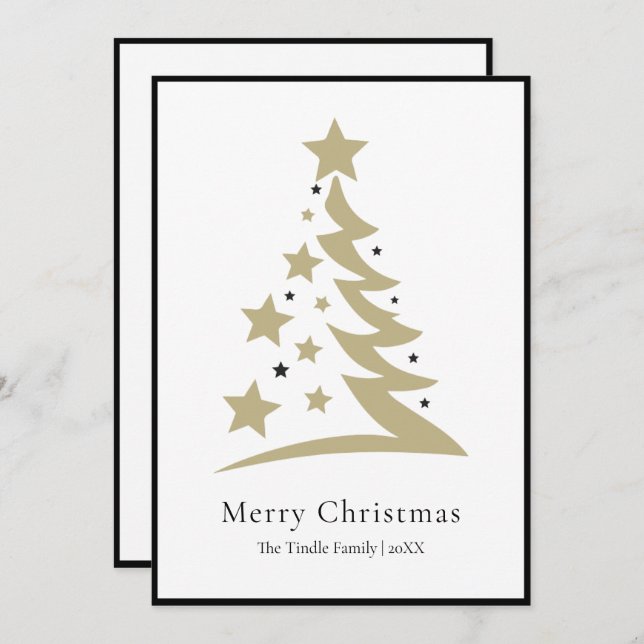 Modern Chic Black White Gold Script Tree          Holiday Card (Front/Back)