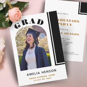 Modern Chic Black White Grad Photo Graduation Invitation