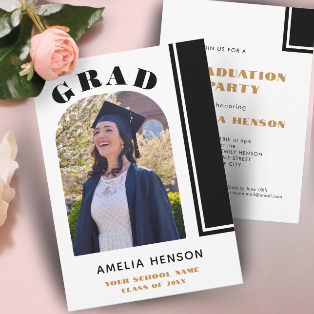Modern Chic Black White Grad Photo Graduation Invitation (Creator Uploaded)