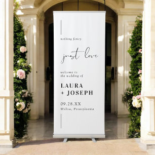 Modern Chic Black White Just Love Wedding Welcome Retractable Banner