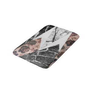 Modern Chic Black White Marble and Rose Gold Geo Bath Mat