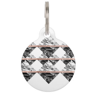 Modern Chic Black White Marble and Rose Gold Strip Pet Tag