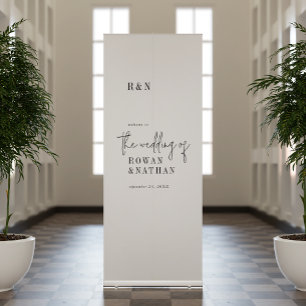 Modern Chic Black White Monogram Wedding Welcome Retractable Banner