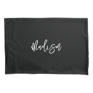 Modern Chic Black White Personalised Monogram Name Pillowcase