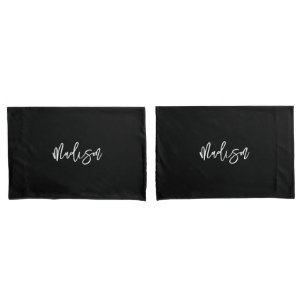 Modern Chic Black White Personalised Monogram Name Pillowcase