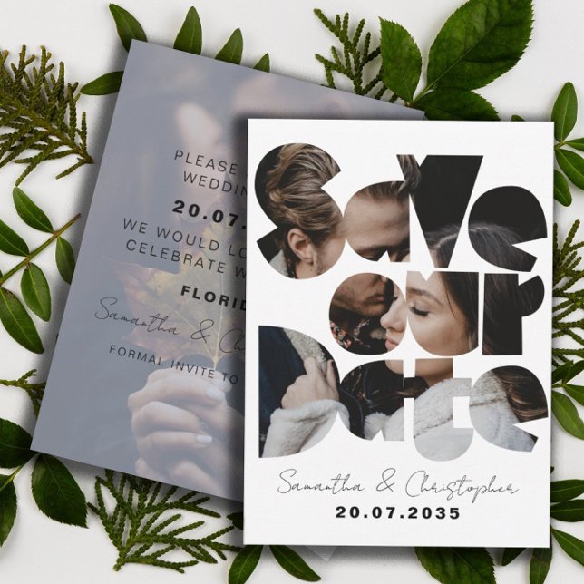 Modern Chic Black & White Photo Calligraphy  Save The Date (Creator Uploaded)